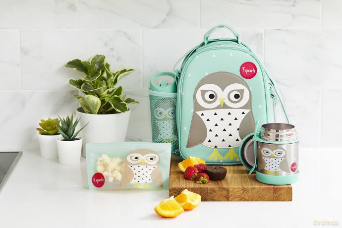 3 Sprouts - Stainless Steel Food Jar and Spork - Mint Owl