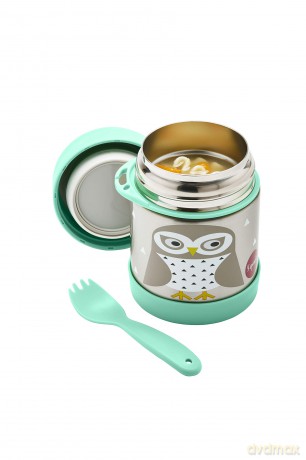 3 Sprouts - Stainless Steel Food Jar and Spork - Mint Owl