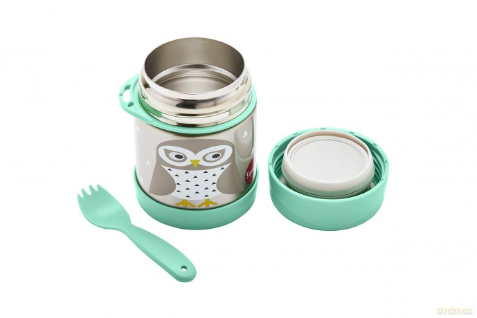 3 Sprouts - Stainless Steel Food Jar and Spork - Mint Owl