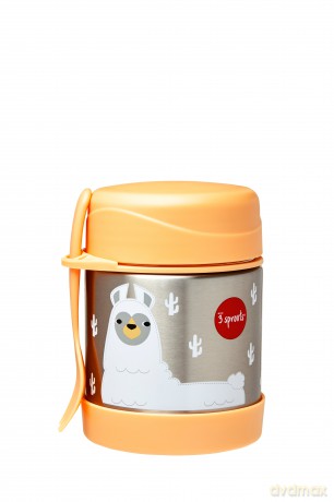 3 Sprouts - Stainless Steel Food Jar and Spork - Peach Llama