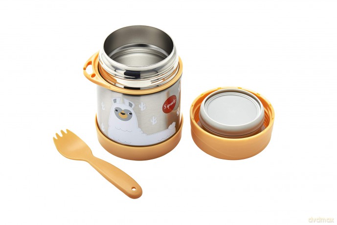 3 Sprouts - Stainless Steel Food Jar and Spork - Peach Llama