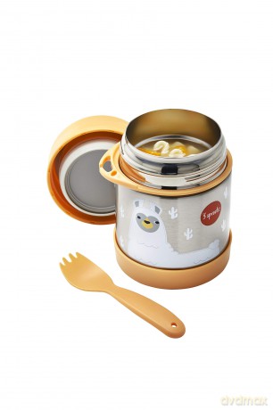 3 Sprouts - Stainless Steel Food Jar and Spork - Peach Llama