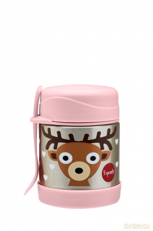 3 Sprouts - Stainless Steel Food Jar and Spork - Pink Deer