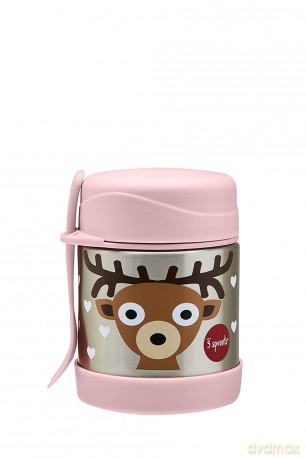 3 Sprouts - Stainless Steel Food Jar and Spork - Pink Deer