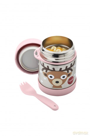 3 Sprouts - Stainless Steel Food Jar and Spork - Pink Deer