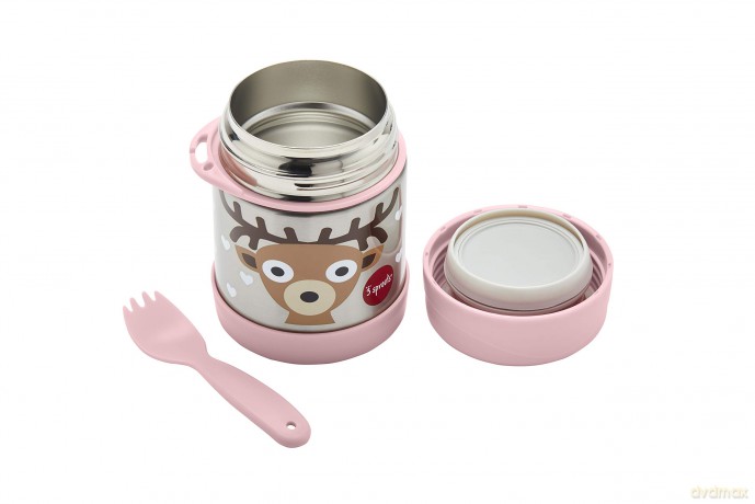 3 Sprouts - Stainless Steel Food Jar and Spork - Pink Deer