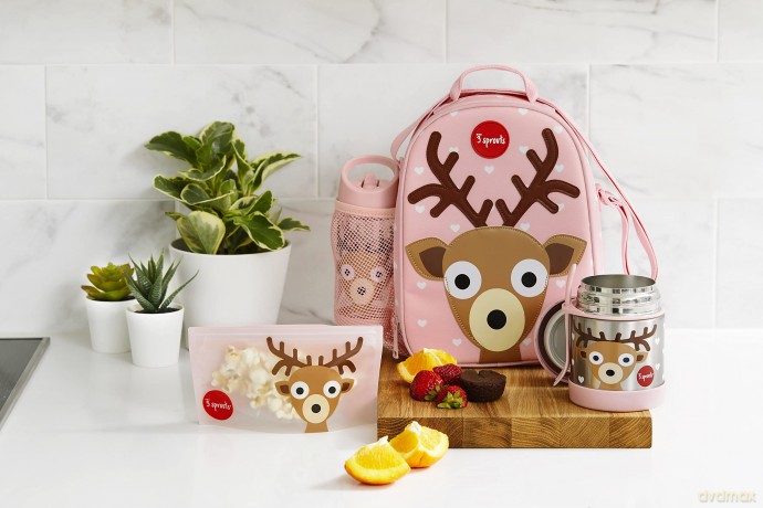 3 Sprouts - Stainless Steel Food Jar and Spork - Pink Deer