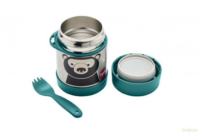 3 Sprouts - Stainless Steel Food Jar and Spork - Teal Bear