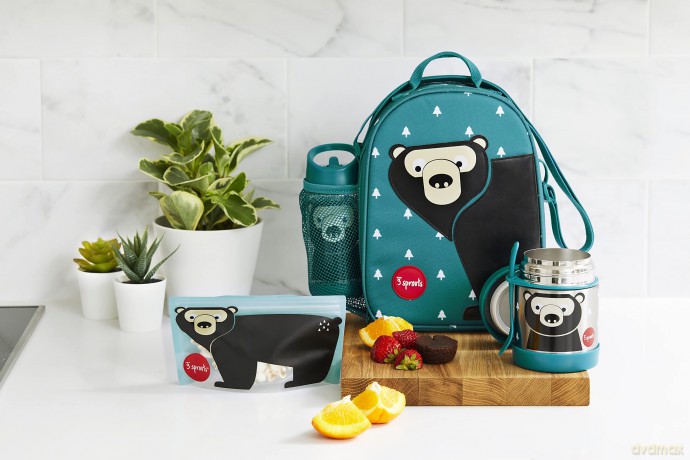 3 Sprouts - Stainless Steel Food Jar and Spork - Teal Bear
