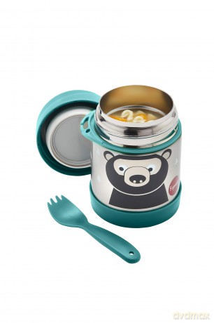 3 Sprouts - Stainless Steel Food Jar and Spork - Teal Bear