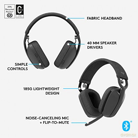 Logitech - Zone Vibe 100 Lightweight Wireless Over Ear Headphones - Noise Canceling Microphone - GRAPHITE
