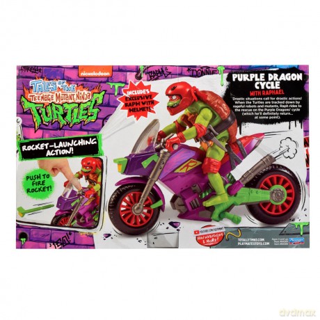 WOJOWNICZE ŻÓŁWIE NINJA Fioletowy Motocykl z Raph, pojazd z figurką [FIGURKA]