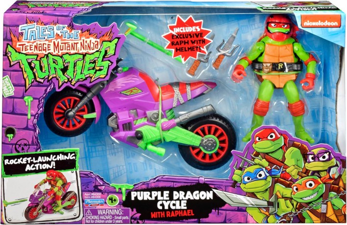 WOJOWNICZE ŻÓŁWIE NINJA Fioletowy Motocykl z Raph, pojazd z figurką [FIGURKA]