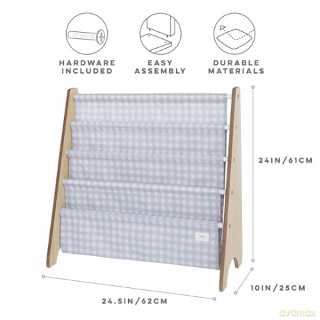 3 Sprouts Stojak na Książki Recycled Gingham Blue