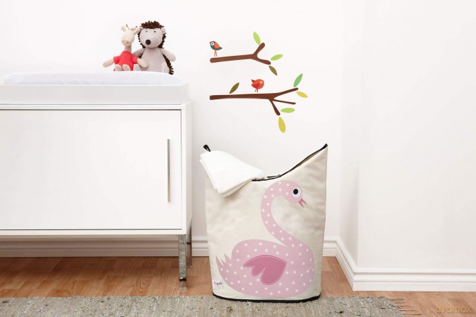 3 Sprouts - Laundry Hamper - Pink Swan
