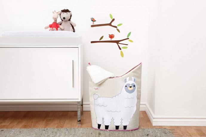 3 Sprouts - Laundry Hamper - White Llama