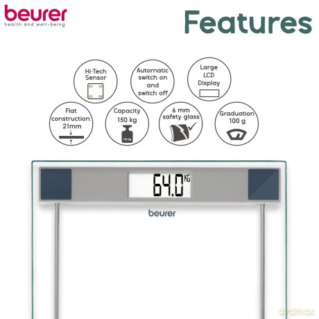 Beurer - GS11 Glass Bathroom Scale - 5 Years Warranty