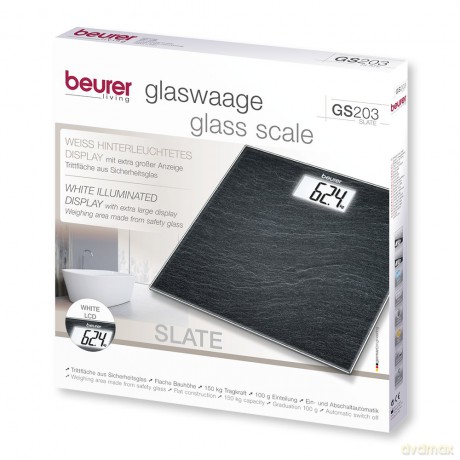 Beurer - GS203 Glass Bathroom Scale Skifer - 5 Years Warranty