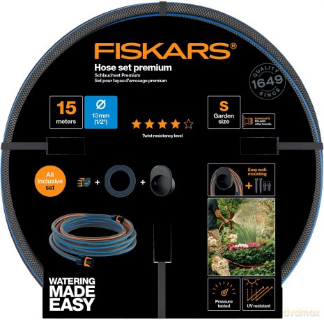 Fiskars Watering hose set 15m with hose hanger