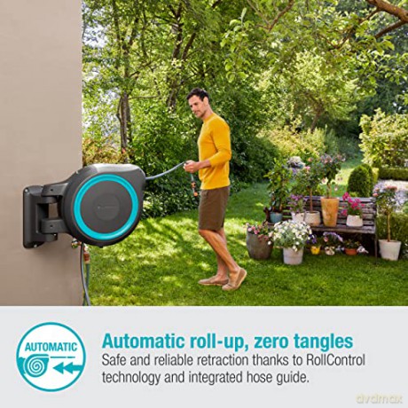 Gardena Wall-Mounted Hose Box RollUp XL (turquoise) 35 m: Versatile watering system for large gardens, swivel hose box, including 35 m Gardena hose and mounting kit (18630-20)