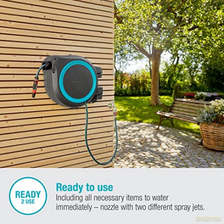 Gardena Wall-Mounted Hose Box RollUp XL (turquoise) 35 m: Versatile watering system for large gardens, swivel hose box, including 35 m Gardena hose and mounting kit (18630-20)