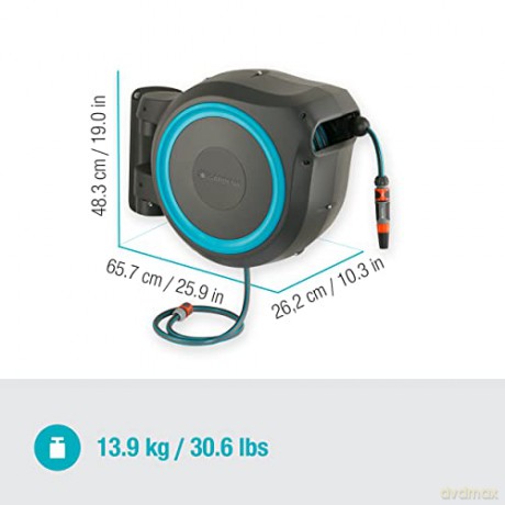 Gardena Wall-Mounted Hose Box RollUp XL (turquoise) 35 m: Versatile watering system for large gardens, swivel hose box, including 35 m Gardena hose and mounting kit (18630-20)