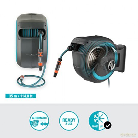 Gardena Wall-Mounted Hose Box RollUp XL (turquoise) 35 m: Versatile watering system for large gardens, swivel hose box, including 35 m Gardena hose and mounting kit (18630-20)