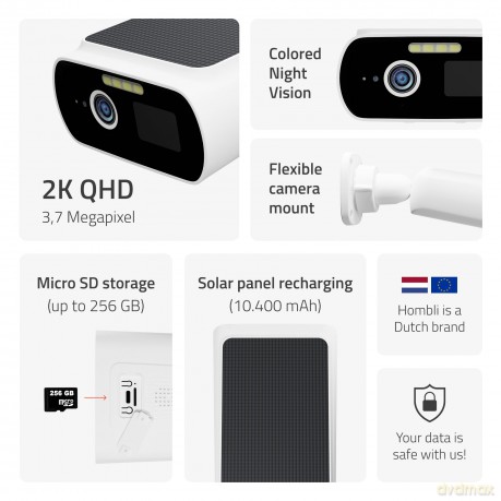 Hombli - Smart Solar Cam 2K, White