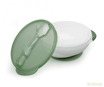 Kidsme - Deep plate with suction cup and temperature spoon Green (KIDS9832GR)