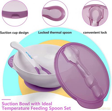 Kidsme - Deep plate with suction cup and temperature spoon Plum (KIDS9832PL)