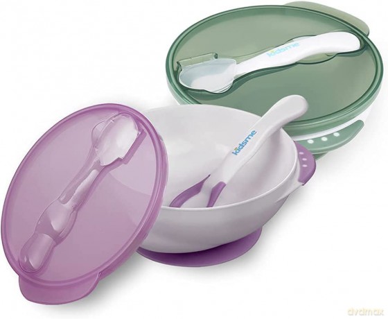 Kidsme - Deep plate with suction cup and temperature spoon Plum (KIDS9832PL)