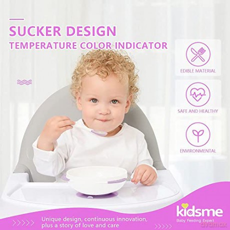 Kidsme - Deep plate with suction cup and temperature spoon Plum (KIDS9832PL)
