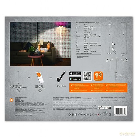 Ledvance - SMART+ UP/DOWN Floor Lamp - 1750lm, 24W, WiFi, RGB+827-850, Black