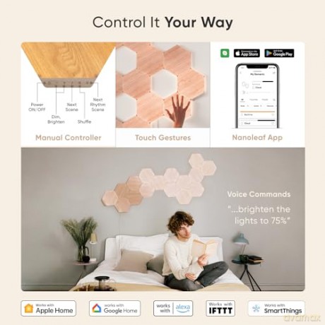 Nanoleaf - Elements - Wood Look Hexagons Starter Kit- 7 Panels