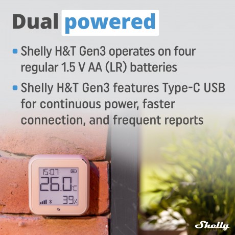 Shelly - Plus HT Gen3 Smart Temperature and Humidity Sensor, Wi-Fi, Mocca
