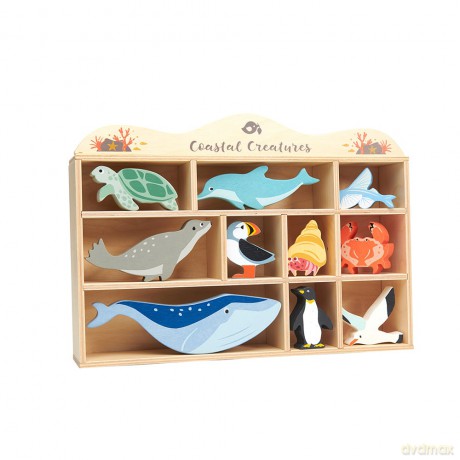 Tender Leaf - Display Shelf with 10 Wooden Animals - Ocean - (TL8479) [FIGURKA]
