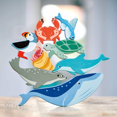 Tender Leaf - Display Shelf with 10 Wooden Animals - Ocean - (TL8479) [FIGURKA]