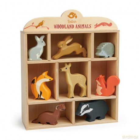 Tender Leaf - Display Shelf with 8 Wooden Animals - Woodlands - (TL8470) [FIGURKA]