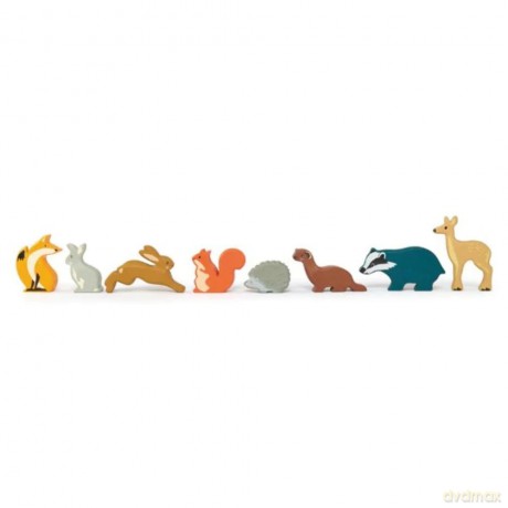 Tender Leaf - Display Shelf with 8 Wooden Animals - Woodlands - (TL8470) [FIGURKA]