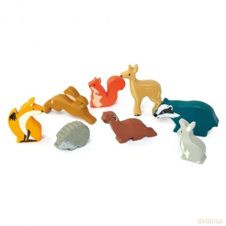 Tender Leaf - Display Shelf with 8 Wooden Animals - Woodlands - (TL8470) [FIGURKA]