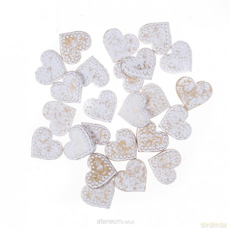 Serca samoprzylepne białe złocone 1,9x2,1cm 24szt
