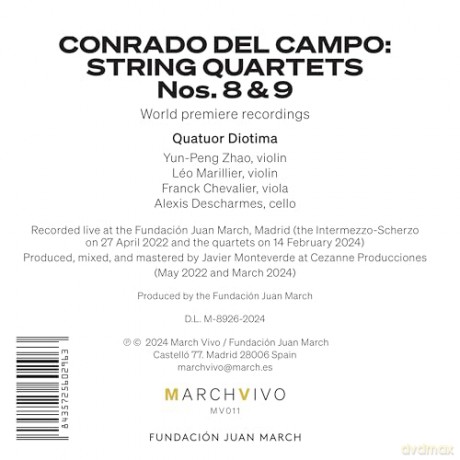 Quatuor Diotima: Conrado Del Campo: String Quartets Nos. 8 & 9 (Live At The Fundacion Juan March) [2CD]