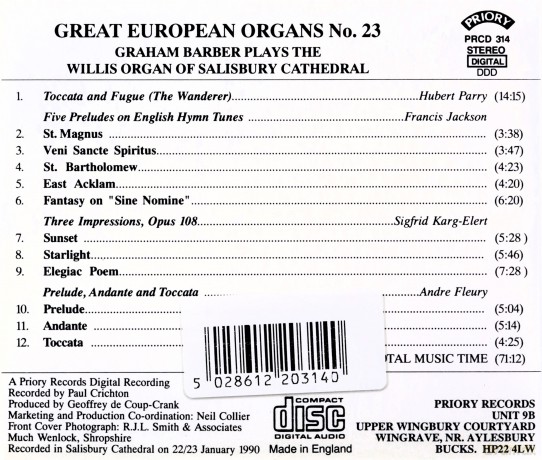 Great European Organs No. 23: Salisbury Cathedral [CD]