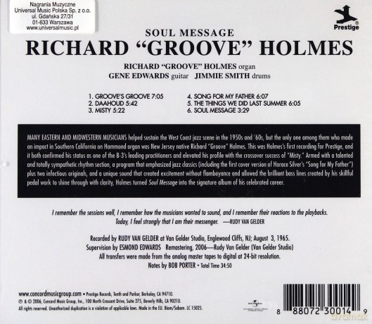 Richard \'Grooves\' Holmes: Soul Message (RVG) [CD]