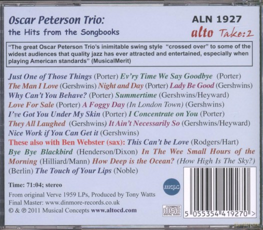 Oscar Peterson Trio (With Ben Webster Some): Oscar Peterson Trio Play The Songbook Hits (Gershwin. Porter Etc) [CD]