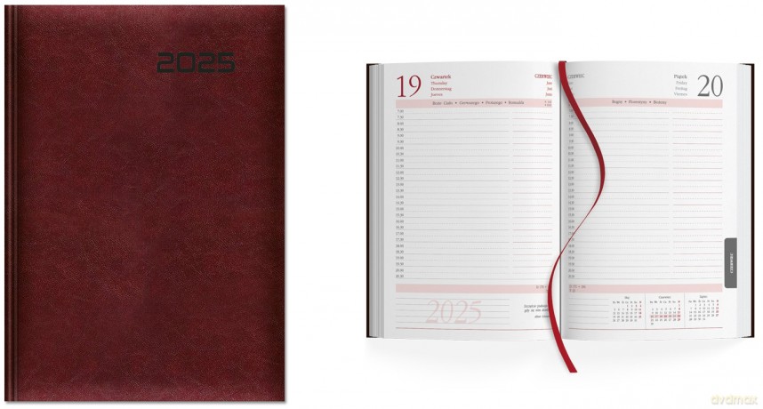 Kalendarz 2025 książkowy A5 dzienny bordowy SK2 [KALENDARZ]