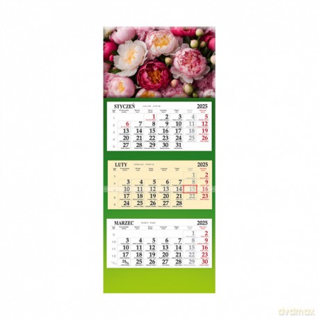 Kalendarz 2025 trójdzielny Kwiaty SB6-3 [KALENDARZ]