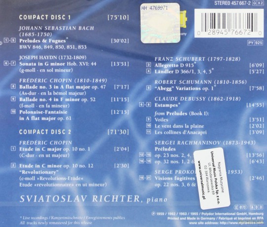 Richter Sviatoslav: In Memoriam Legendary Rec.59/65 [2CD]