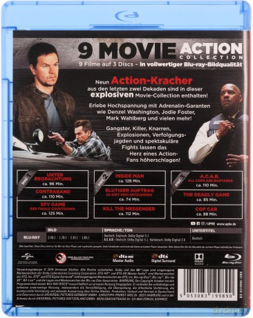 9 Movie Action Collection vol. 2 (Spy Game/ Inside Man/ A.C.A.B. All Cops Are Bastards/ Contraband/ All Things to All Men/ Closed Circuit / Not Safe for Work / Kill the Messenger / Cop Car) [3xBlu-Ray]