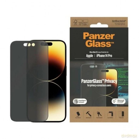 Szkło hartowane PanzerGlass Ultra-Wide Fit antybakteryjne prywatyzujące z pozycjonerem na iPhone 14 Pro